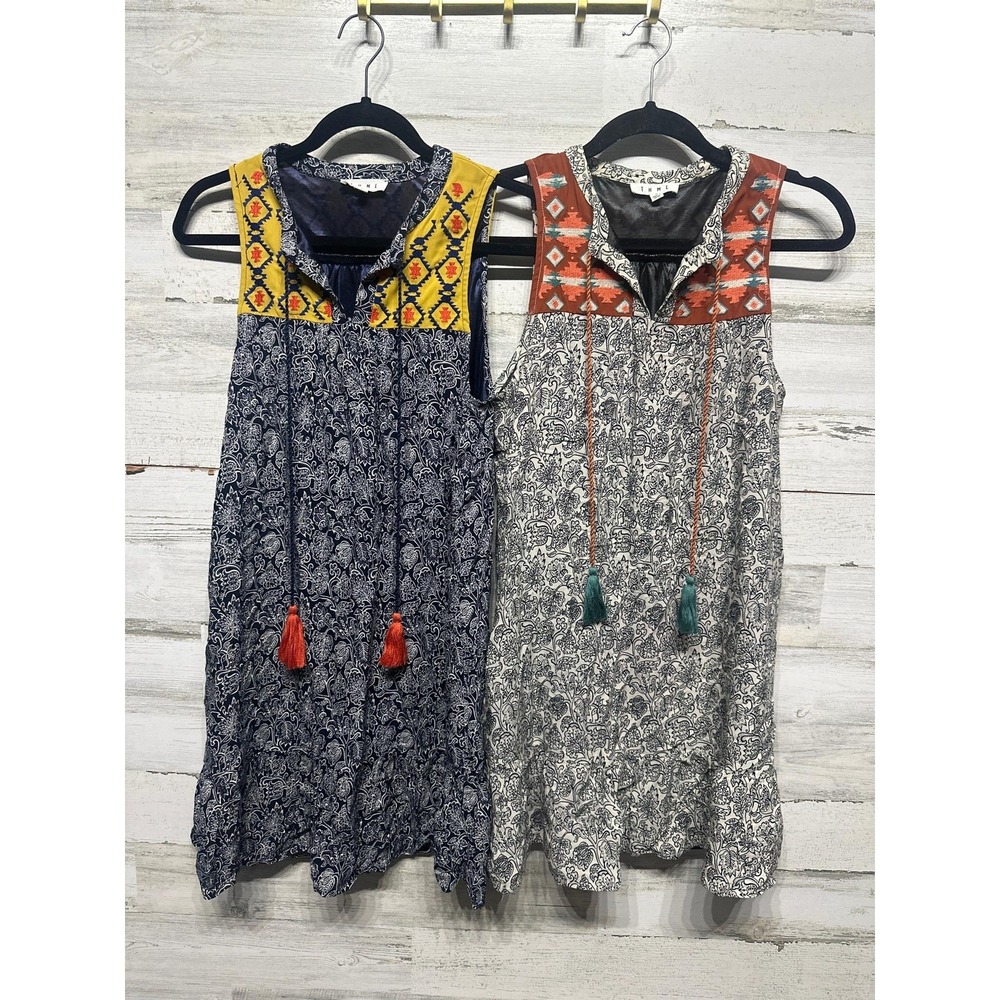 Thml Tunic / Dress Bundle Women S Blue White Paisley Embroidered Boho EUC